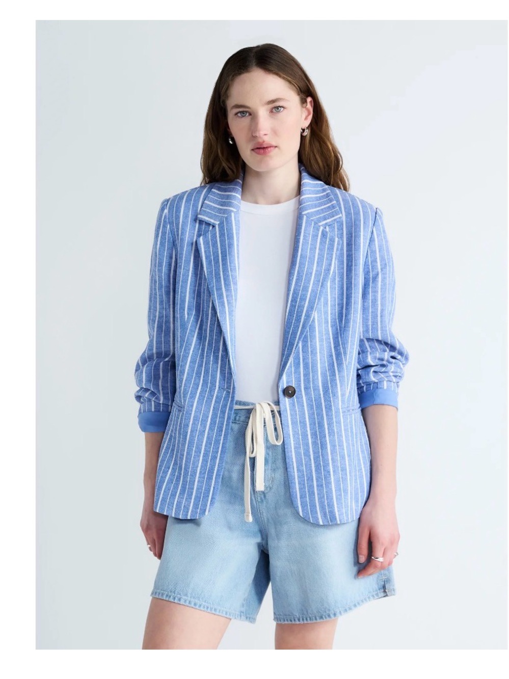Free Assembly Women’s Linen-Blend Single Breasted Blazer